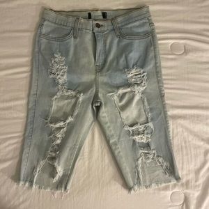 Ripped Light Blue Denim Shorts